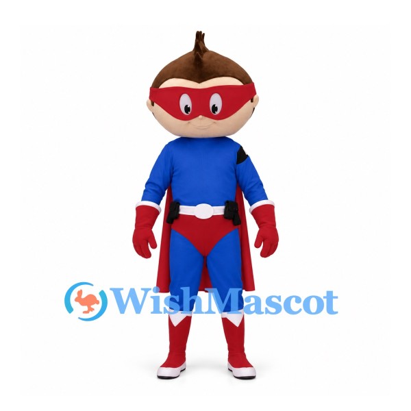 Superhero Mascot Costume with Red Eye Mask and Blue Red Suit