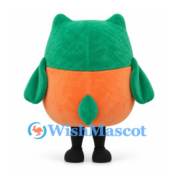 Owl Mascot Costume with Green Head and Rounded Orange Body