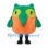 Owl Mascot Costume with Green Head and Rounded Orange Body