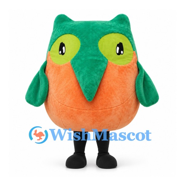 Owl Mascot Costume with Green Head and Rounded Orange Body
