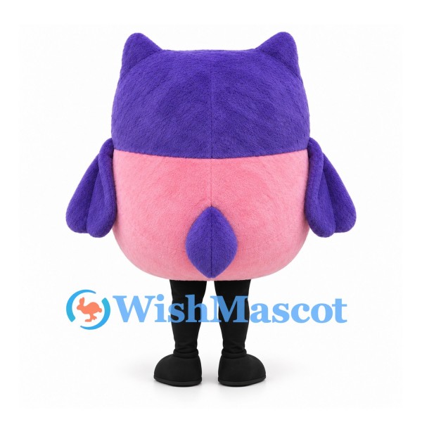 Owl Mascot Costume with Purple Head and Rounded Pink Body