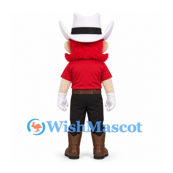 Cowboy Mascot Costume with Large Red Mustache and White Hat