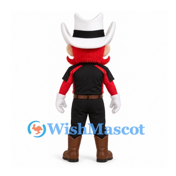 Cowboy Mascot Costume with Red Beard and Black Shirt