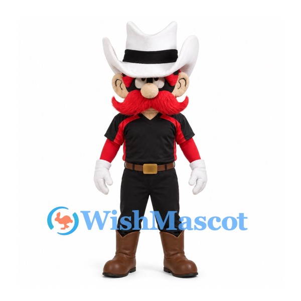 Cowboy Mascot Costume with Red Beard and Black Shirt