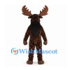 Moose Mascot Costume in Dark Brown with Black Neck Fur and Wide Antlers