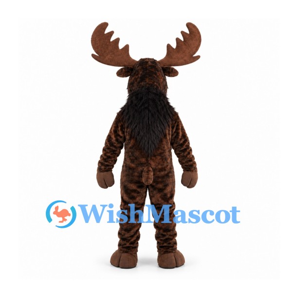 Moose Mascot Costume in Dark Brown with Black Neck Fur and Wide Antlers