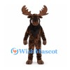Moose Mascot Costume in Dark Brown with Black Neck Fur and Wide Antlers