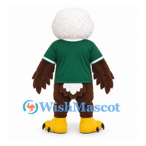 Eagle Mascot Costume with White Head and Green Sports Shirt