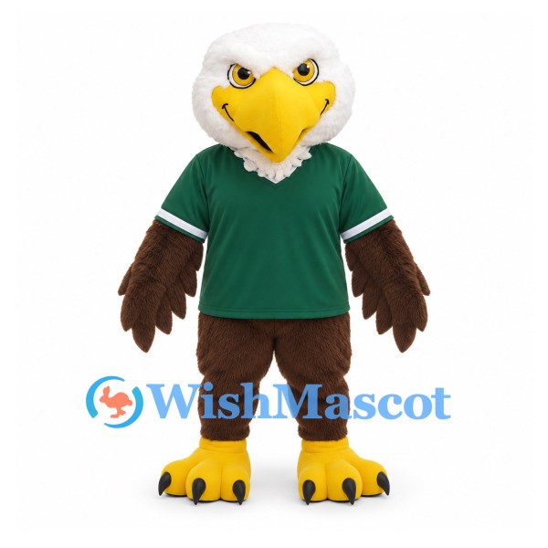 Eagle Mascot Costume with White Head and Green Sports Shirt
