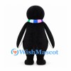 Penguin Mascot Costume with Multicolored Scarf and Blue Bow Tie