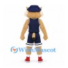 Lynx Mascot Costume with Navy Basketball Uniform and Blue Cowboy Hat