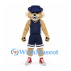 Lynx Mascot Costume with Navy Basketball Uniform and Blue Cowboy Hat