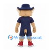Lynx Mascot Costume with Navy Polo Shirt and Blue Cowboy Hat