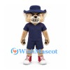 Lynx Mascot Costume with Navy Polo Shirt and Blue Cowboy Hat