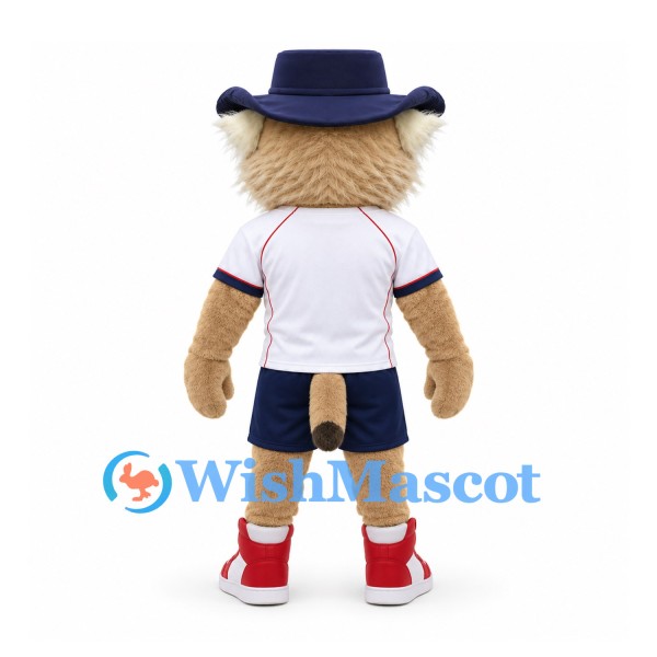 Lynx Mascot Costume with White Shirt and Navy Shorts