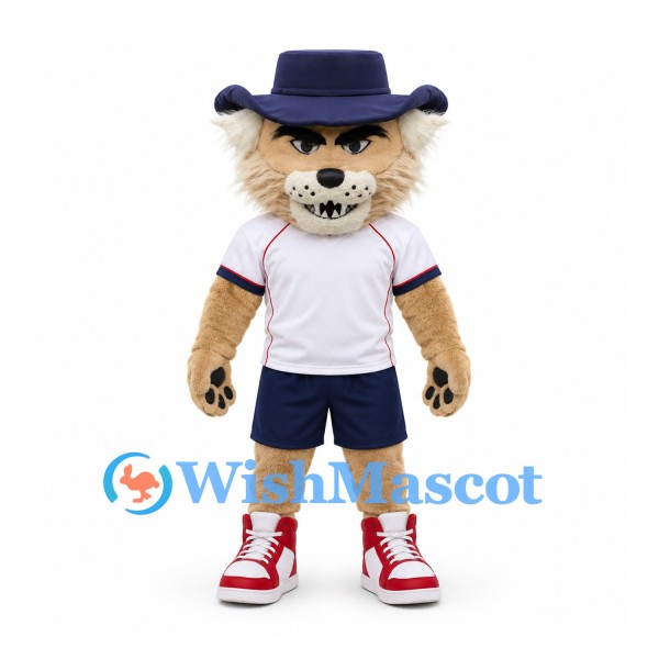 Lynx Mascot Costume with White Shirt and Navy Shorts