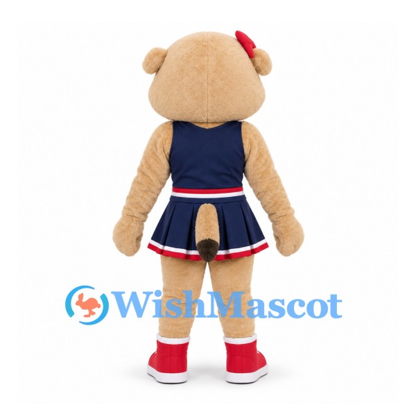 Cat Mascot Costume in Tan with Navy Cheerleader Dress