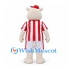 Hippo Mascot Costume in Cream with Red White Striped Soccer Shirt