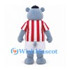 Hippo Mascot Costume in Blue with Red White Striped Soccer Shirt