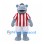 Hippo Mascot Costume in Blue with Red White Striped Soccer Shirt
