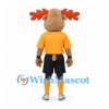 Moose Mascot Costume with Orange Sports Shirt and Black Shorts