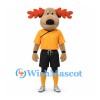 Moose Mascot Costume with Orange Sports Shirt and Black Shorts