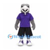 Eagle Mascot Costume in Gray with Purple Shirt and Black Shorts