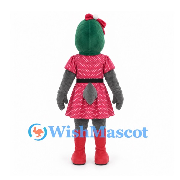 Duck Mascot Costume with Green Head and Pink Polka Dot Dress