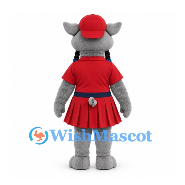 Pig Mascot Costume in Gray with Red Tennis Dress and Cap