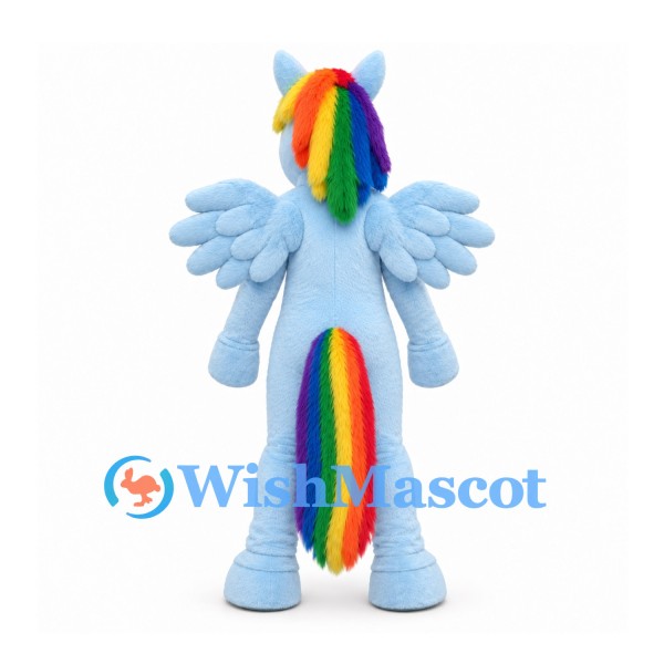 Pegasus Mascot Costume in Blue with Rainbow Mane and Tail