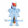 Pegasus Mascot Costume in Blue with Rainbow Mane and Tail