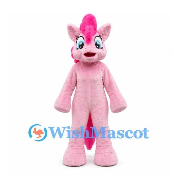 Pony Mascot Costume in Pink with Curly Mane and Tail