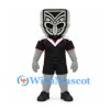 Tiki Warrior Mascot Costume with Gray Mask and Black Sports Uniform