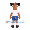 Dog Mascot Costume in Tan with White Shirt and Blue Shorts