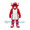 Bull Mascot Costume in Red with White Basketball Uniform