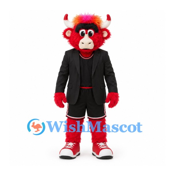 Bull Mascot Costume in Red with Black Blazer and Shorts