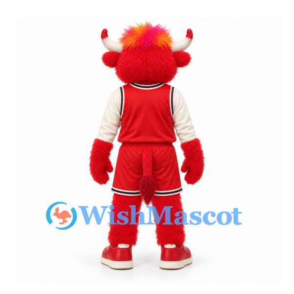 Bull Mascot Costume in Red with Red Basketball Uniform