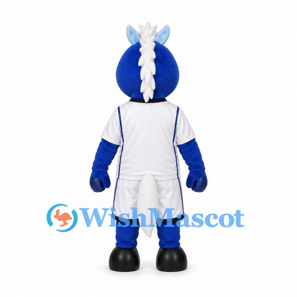 Horse Mascot Costume in Blue with White Sports Uniform