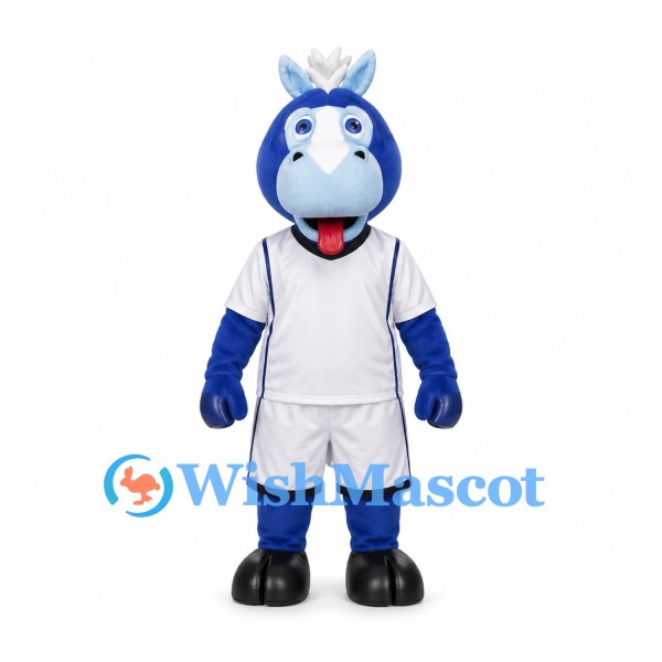Horse Mascot Costume in Blue with White Sports Uniform