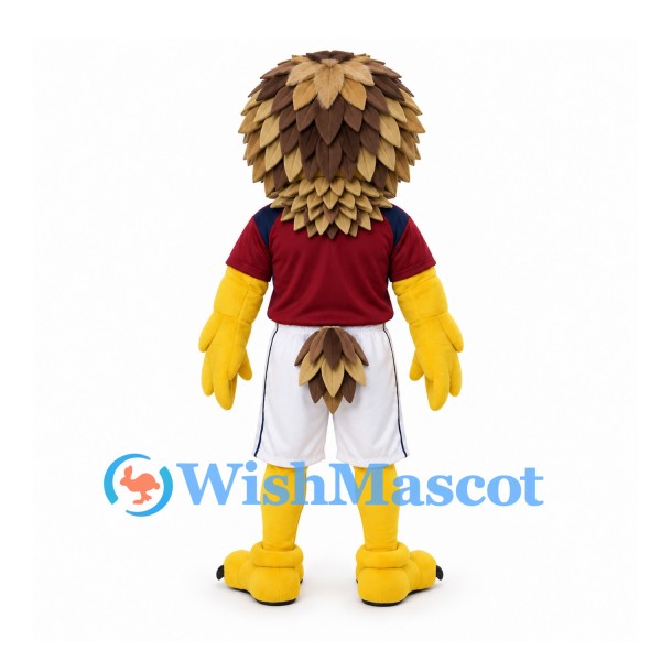 Eagle Mascot Costume with Layered Tan Feathers and Burgundy Shirt