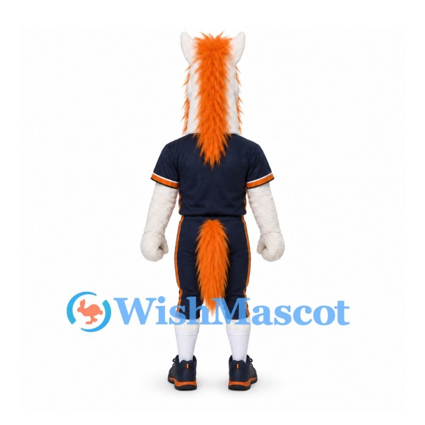 Horse Mascot Costume with Orange Mane and Navy Sports Uniform