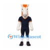 Horse Mascot Costume with Orange Mane and Navy Sports Uniform