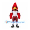 Cardinal Mascot Costume with Red Feathers and White Sports Shirt