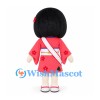 Girl Mascot Costume with Black Bob Hair and Pink Floral Kimono