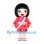 Girl Mascot Costume with Black Bob Hair and Pink Floral Kimono