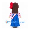 Girl Mascot Costume with White Floral Top and Blue Hakama Skirt