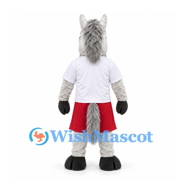 Donkey Mascot Costume in Gray with White Shirt and Red Shorts