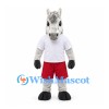 Donkey Mascot Costume in Gray with White Shirt and Red Shorts