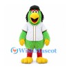 Parrot Mascot Costume in Green with White Baseball Shirt and Black Cap