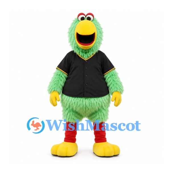 Parrot Mascot Costume in Green with Black Polo Shirt